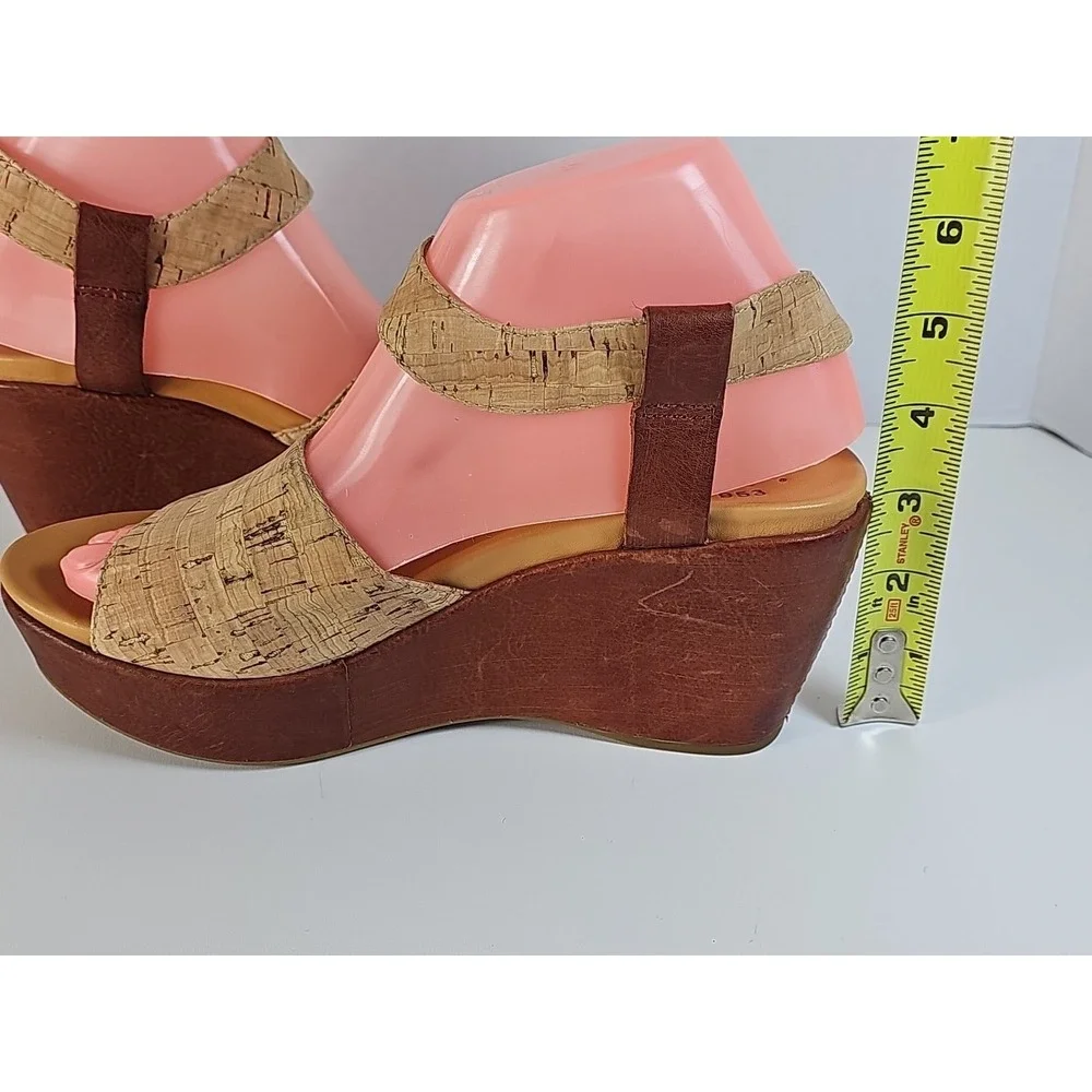 Kork‎ Ease Keirn Cork Leather Platform Wedge Sandal w/ Ankle Strap Sz 8M